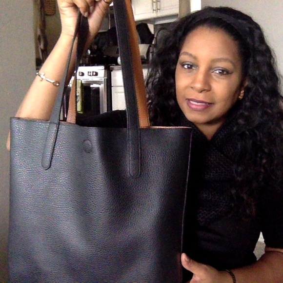 Handbags - Reversible Black and Brown Faux Leather Tote Bag